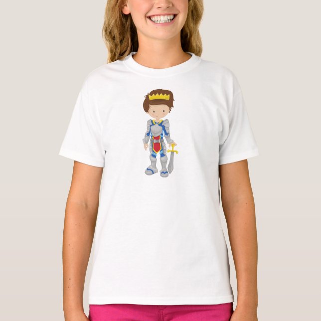 Prince, King, Knight, Crown, Sword, Brown Hair T-Shirt (Front)