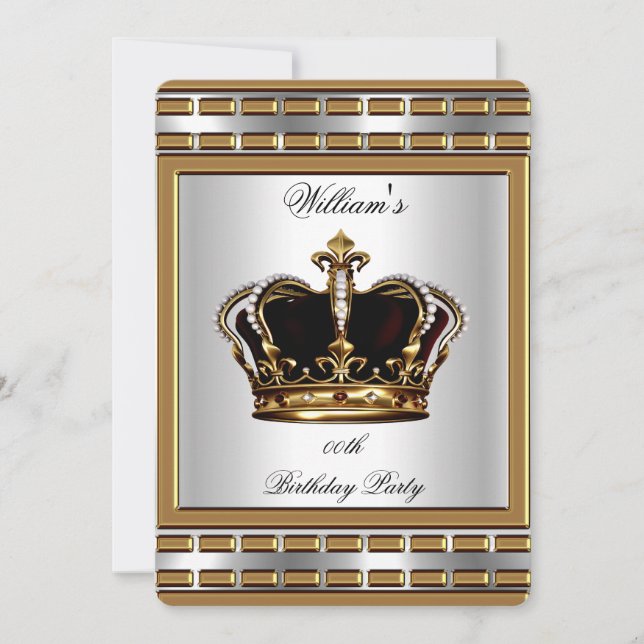 Prince King Royal Crown Gold Silver Birthday Party Invitation (Front)