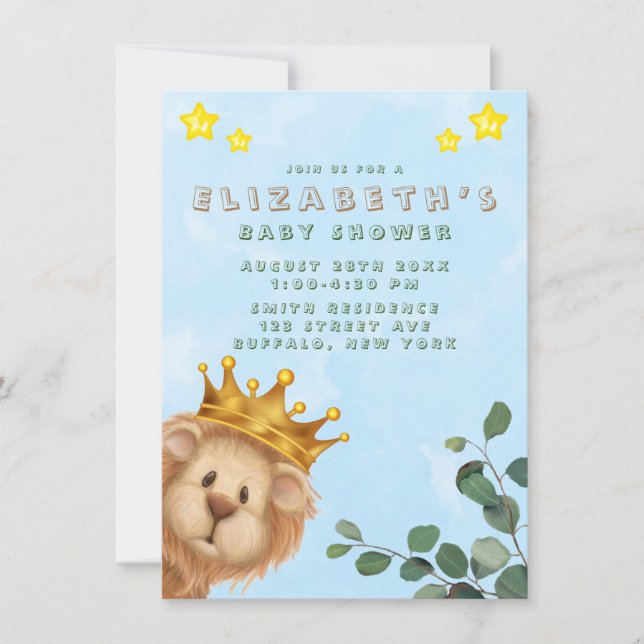 Prince Lion Golden Crown Boy Baby Shower Invitation (Front)