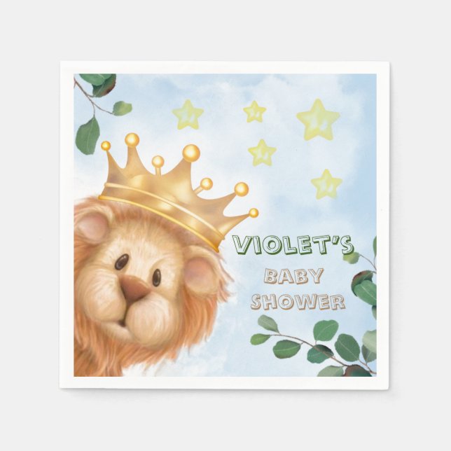 Prince Lion Golden Crown Boy Baby Shower Napkin (Front)