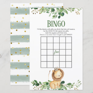 Prince Lion Greenery Baby Shower Bingo Games