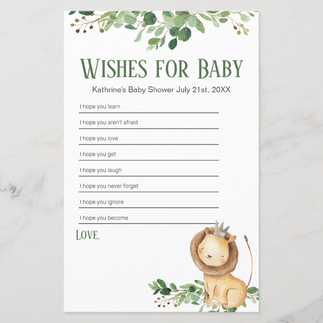 Prince Lion Greenery Floral Wishes for Baby (Front)