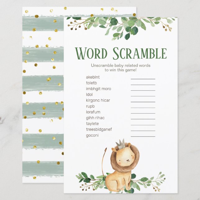 Prince Lion Greenery Floral Word Scramble (Front/Back)