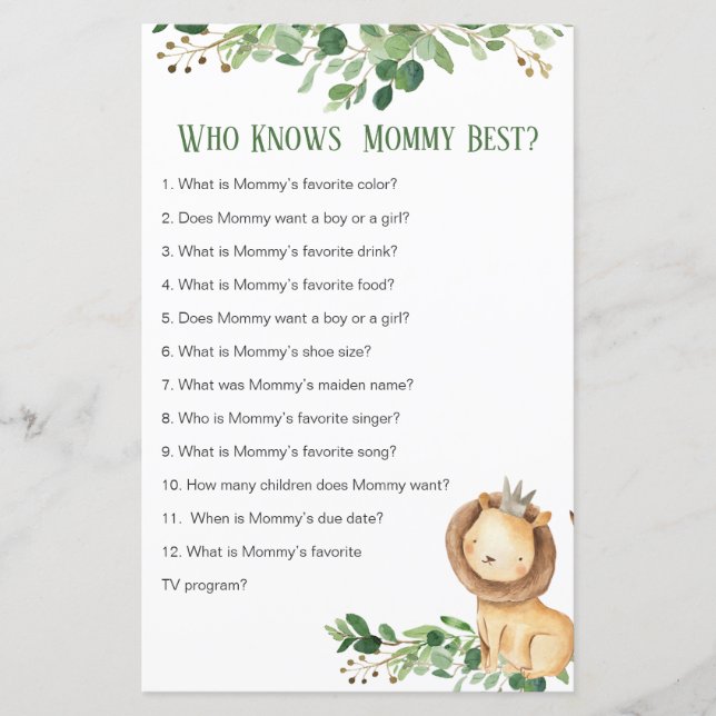 Prince Lion Greenery Who Knows Mummy Best Game (Front)