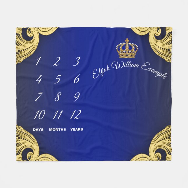 Prince Milestone Baby Boy Blanket (Front (Horizontal))