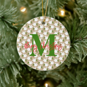 Prince of Peace Dove INITIAL Merry Christmas Ceramic Tree Decoration