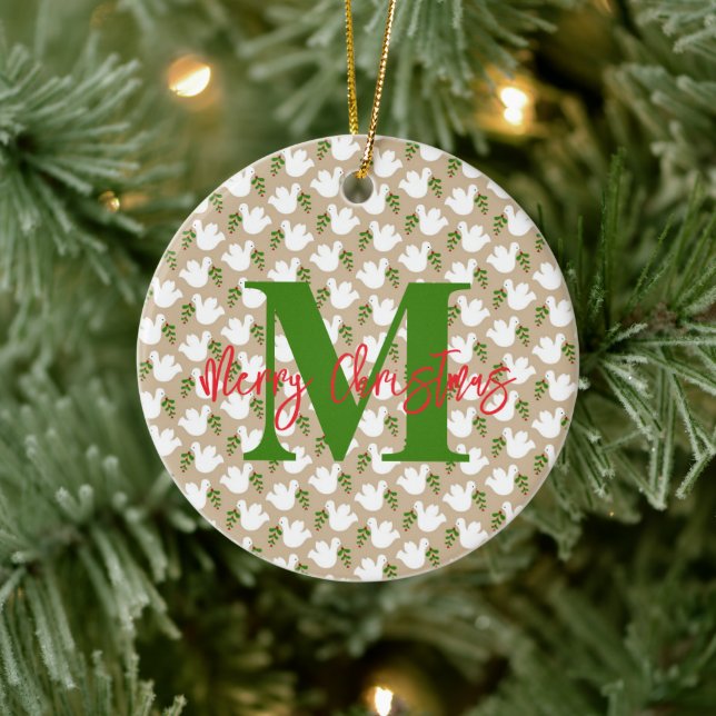 Prince of Peace Dove INITIAL Merry Christmas  Ceramic Tree Decoration (Tree)
