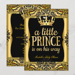 Prince on his way Baby Shower Gold Black 2 Invitation