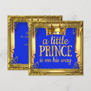 Prince on the Way Baby Shower Royal Blue Gold Invitation