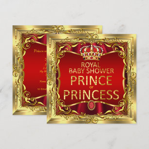 Prince or Princess Baby Shower Red Gold Invitation