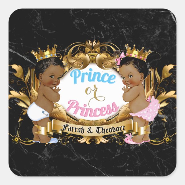 Prince Or Princess Blue & Pink Royal Gender Reveal Square Sticker (Front)