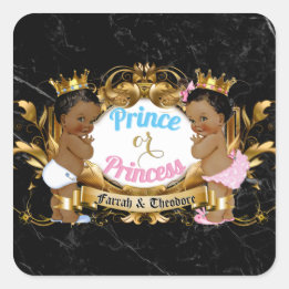 Prince Or Princess Blue & Pink Royal Gender Reveal Square Sticker