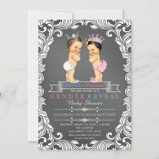 Prince or Princess Chalkboard Gender Reveal Invitation (Front)