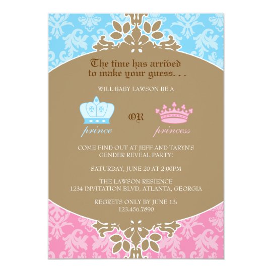 Prince Or Princess Damask Gender Reveal Party Invitation Zazzle Co Uk