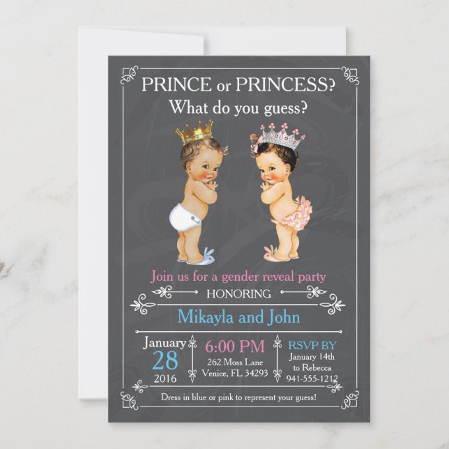 Prince or Princess Gender Reveal - Caucasian Invitation (Front)