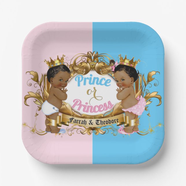 Prince Or Princess Pink & Blue Royal Gender Reveal Paper Plate (Front)