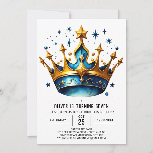 Prince Pink Birthday Crown Invitation (Front)