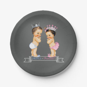 Prince Princess Chalk Gender Reveal Baby Shower Paper Plate