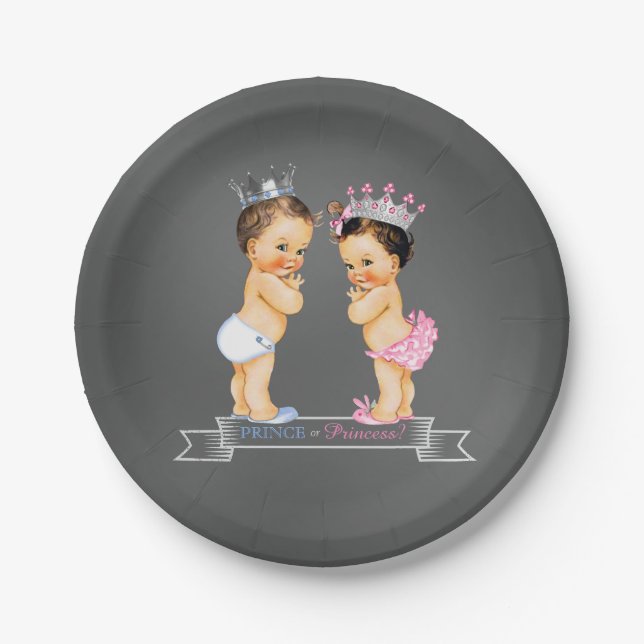 Prince Princess Chalk Gender Reveal Baby Shower Paper Plate (Front)