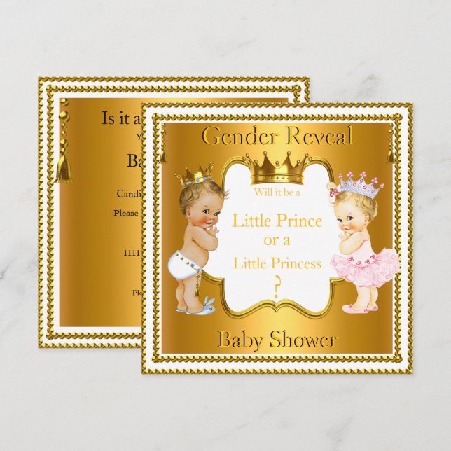 Prince Princess Gender Reveal Baby Shower Blonde Invitation (Front/Back)