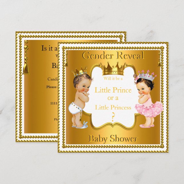 Prince Princess Gender Reveal Baby Shower Brunette Invitation (Front/Back)
