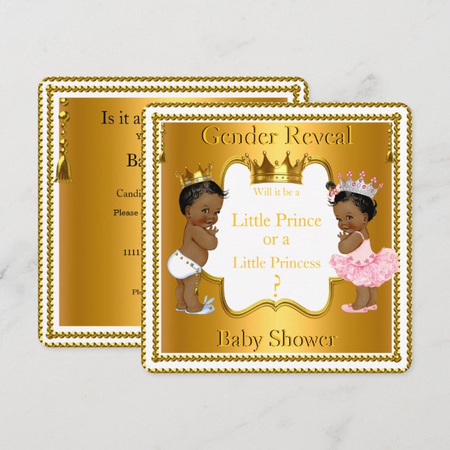 Prince Princess Gender Reveal Baby Shower Ethnic Invitation (Front/Back)