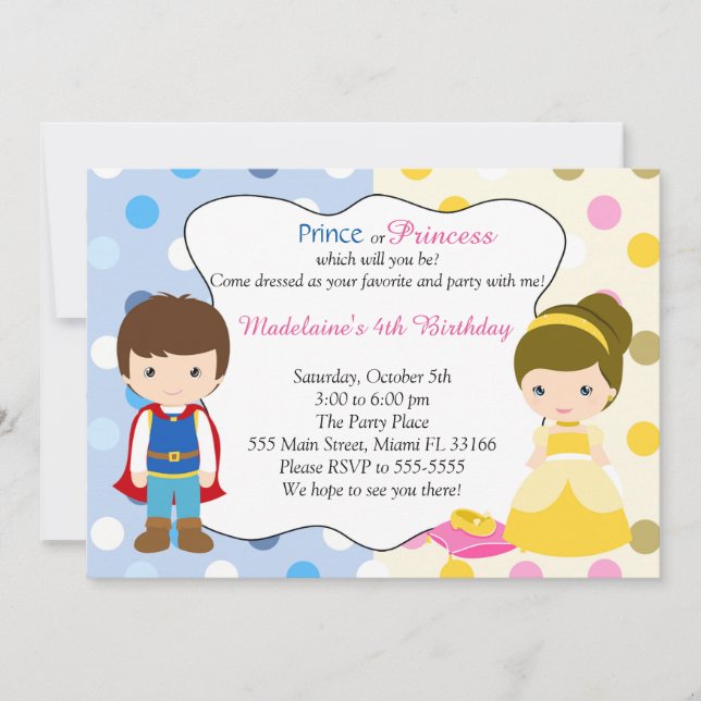 Prince Princess Invitation Kids Birhday Party (Front)
