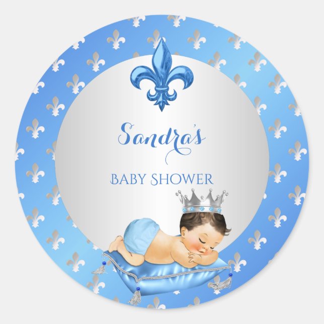 Prince Royal Baby Blue & Silver Pillow Classic Round Sticker (Front)