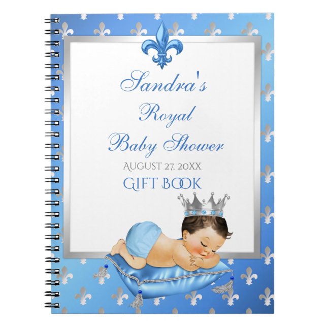 Prince Royal Baby Blue & Silver Pillow Gift Guest Notebook (Front)