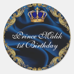 Prince Royal blue and gold crown and silk Classic Round Sticker