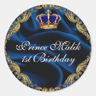 Prince Royal blue and gold crown and silk Classic Round Sticker