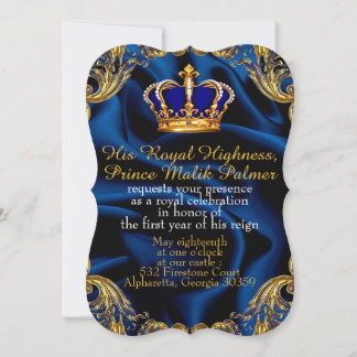 Prince Royal blue and gold crown and silk Invitati Invitation