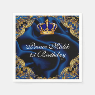 Prince Royal blue and gold crown and silk  Napkin