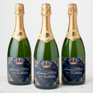 Prince Royal blue and gold crown and silk  Sparkling Wine Label