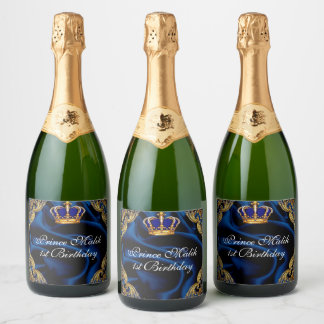 Prince Royal blue and gold crown and silk  Sparkling Wine Label