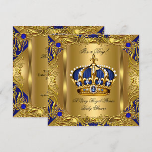 Prince Royal Blue Baby Shower Boy Regal Gold 3 Invitation