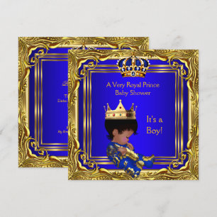 Prince Royal Blue Baby Shower Gold Boy Ethnic Invitation