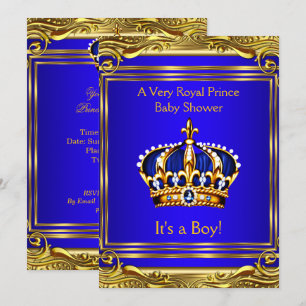 Prince Royal Blue Baby Shower Gold Boy Invitation