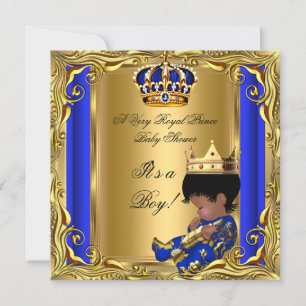 Prince Royal Blue Baby Shower Gold Ethnic Boy Invitation