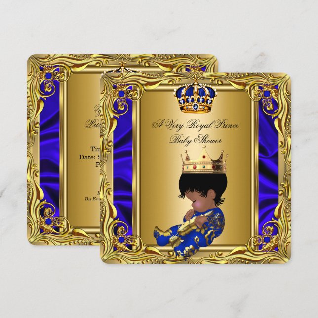 Prince Royal Blue Baby Shower Regal Gold Boy 2 Invitation (Front/Back)