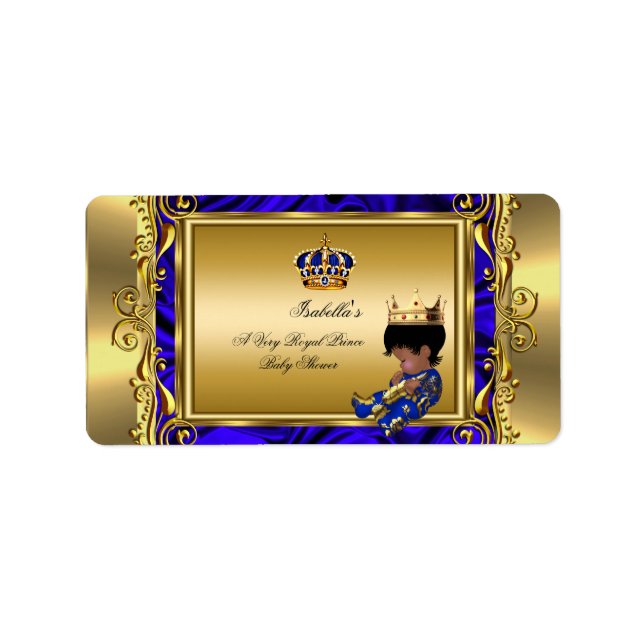 Prince Royal Blue Baby Shower Regal Gold Boy Label (Front)