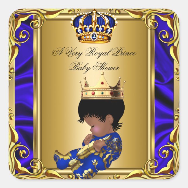 Prince Royal Blue Baby Shower Regal Gold Boy Square Sticker (Front)