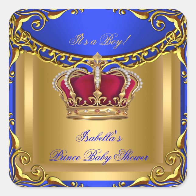 Prince Royal Blue Baby Shower Regal Red Gold Boy 3 Square Sticker (Front)