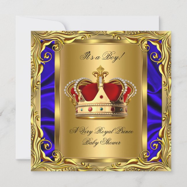 Prince Royal Blue Baby Shower Regal Red Gold Boy 4 Invitation (Front)