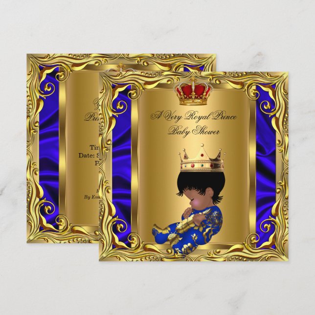 Prince Royal Blue Baby Shower Regal Red Gold Boy 5 Invitation (Front/Back)
