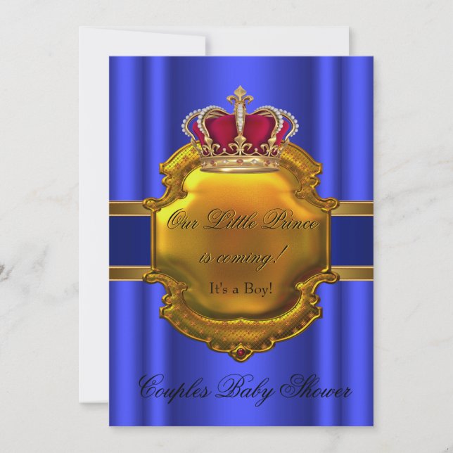Prince Royal Blue Boy Baby Shower Crown Invitation (Front)