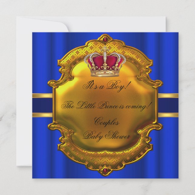 Prince Royal Blue Boy Baby Shower Crown Invitation (Front)