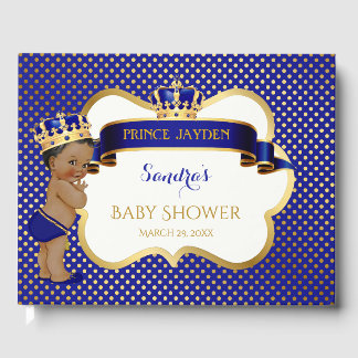 Prince Royal Blue Gold African American Baby Boy Guest Book