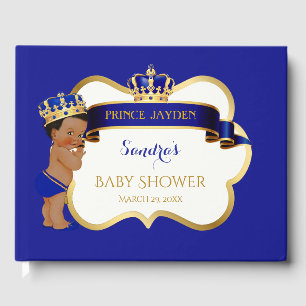 Prince Royal Blue Gold African American Baby Boy Guest Book