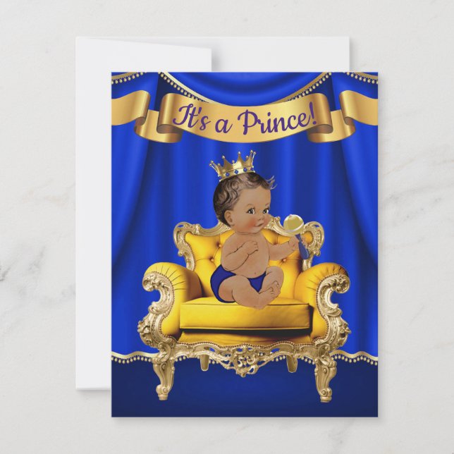 Prince Royal Blue Gold Baby Shower Invitations (Front)